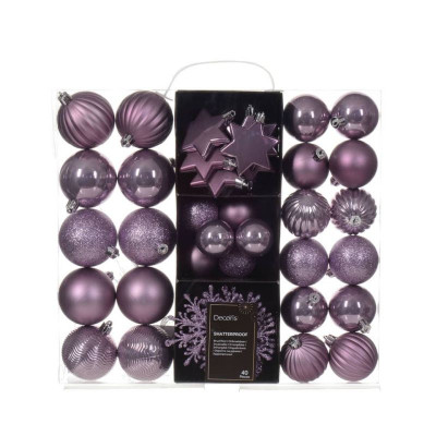 Weihnachten Baumbehang Kugel Motivmix lila bruchfest in Plexibox 40 Stück