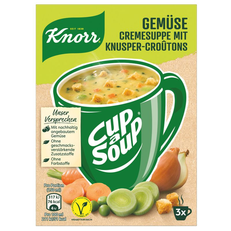 Knorr Cup a Soup Gemüse Cremesuppe mit Knusper-Croûtons 3x1 Teller