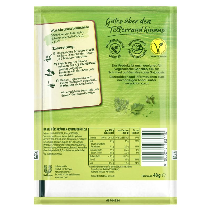 Knorr Basis Kräuter-Rahmschnitzel 3 Portionen – Cremig und aromatisch!