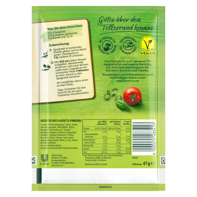 Preview: Knorr Basis Pasta Asciutta Pomodoro 3 Portionen – Die klassische Tomatensauce für Pasta-Liebhaber!