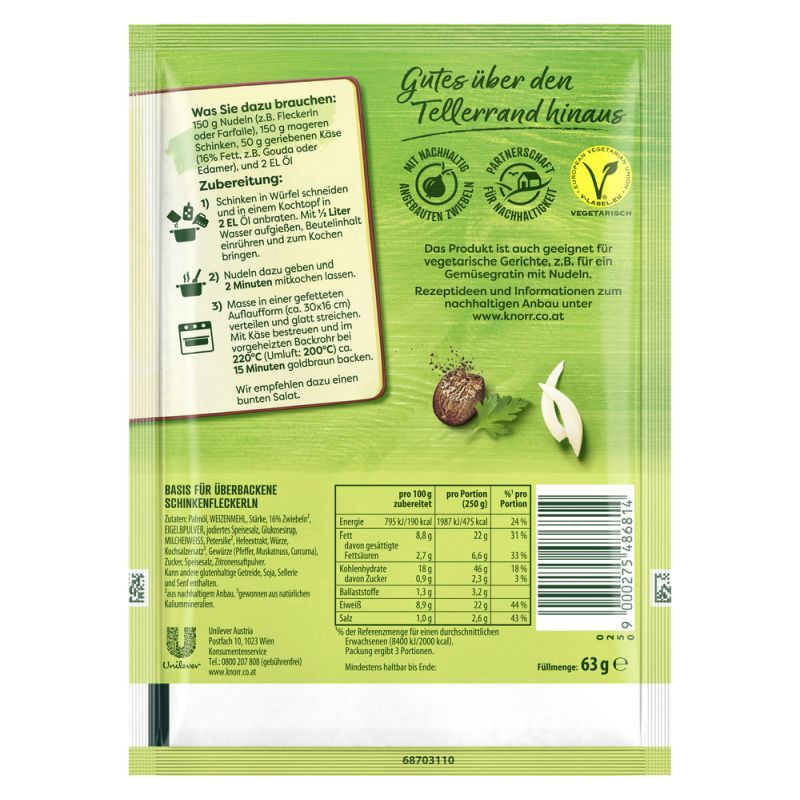 Knorr Basis Überbackene Schinkenfleckerl 3 Portionen – Ein herzhaftes Klassiker-Gericht!