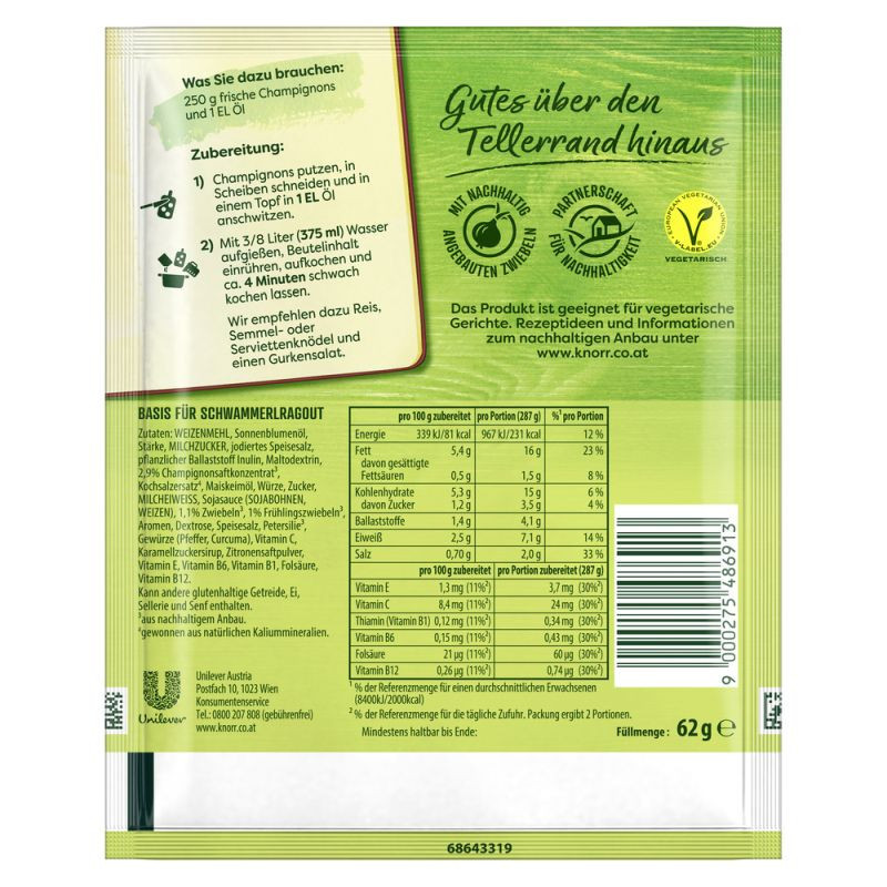 Knorr Vitamin Plus Basis für Schwammerlragout 2 Portionen – Herzhaft und vitaminreich