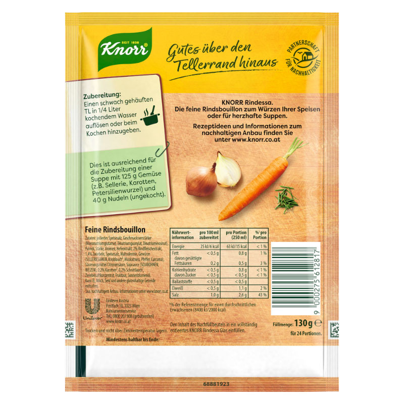 Knorr Nachfüllbeutel Rindessa Bouillon 24 Portionen – Intensiv im Geschmack