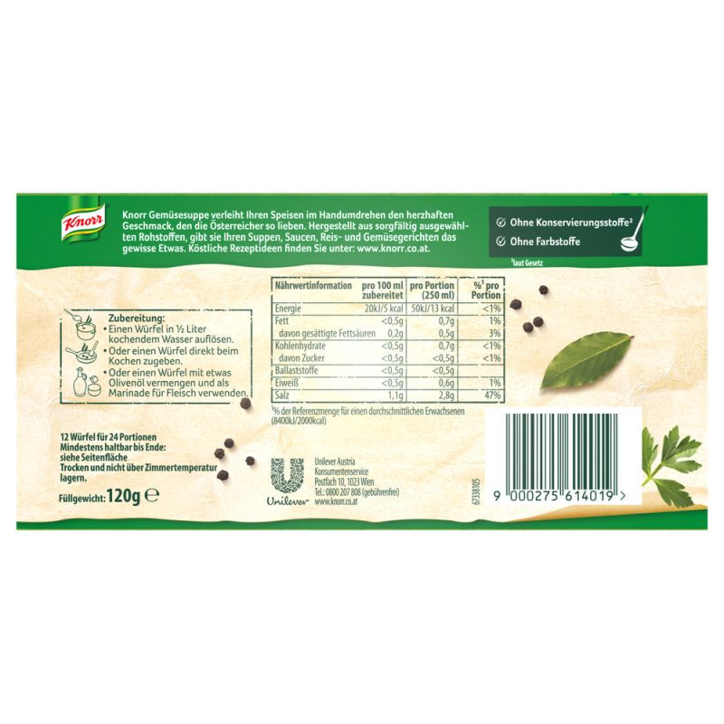 Knorr Gemüsesuppe Würfel 24 Portionen – Aromatisch, praktisch und vielseitig