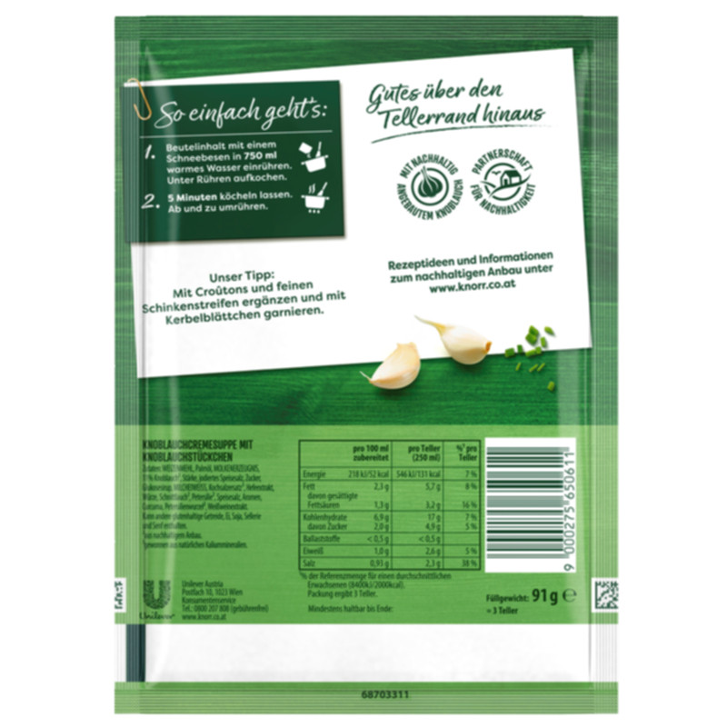Knorr Kaiser Teller Knoblauchcreme Suppe 3 Teller – Intensiv und cremig