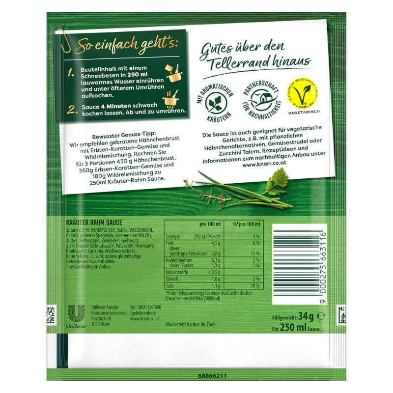 Preview: Knorr Feinschmecker Kräuter Rahm 250 ml – Cremig, aromatisch und perfekt gewürzt!