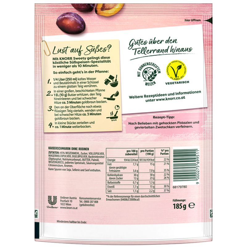 Knorr Sweety Kaiserschmarrn ohne Rosinen 2 Portionen - 14 Packungen