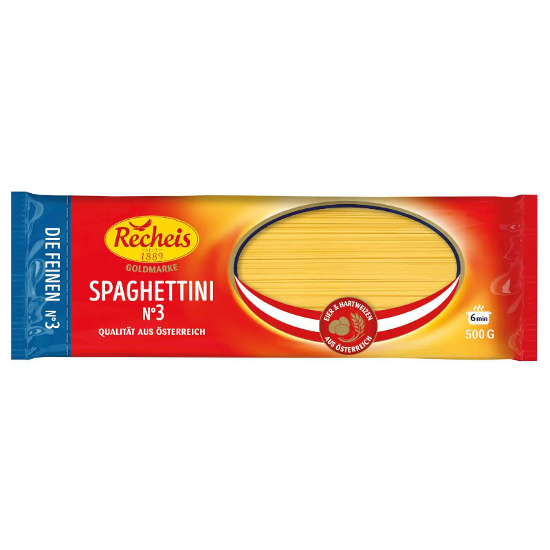 Recheis Goldmarke Spaghettini 500 g – Ideal für leichte Saucen und Pesto