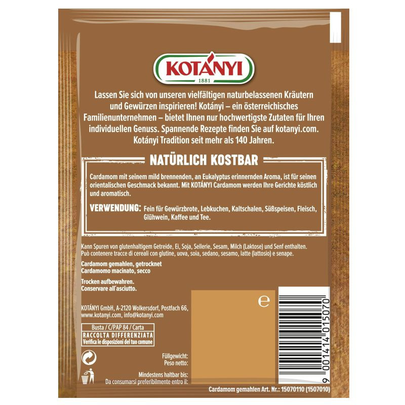 Kotanyi Cardamom gemahlen Brief 10g