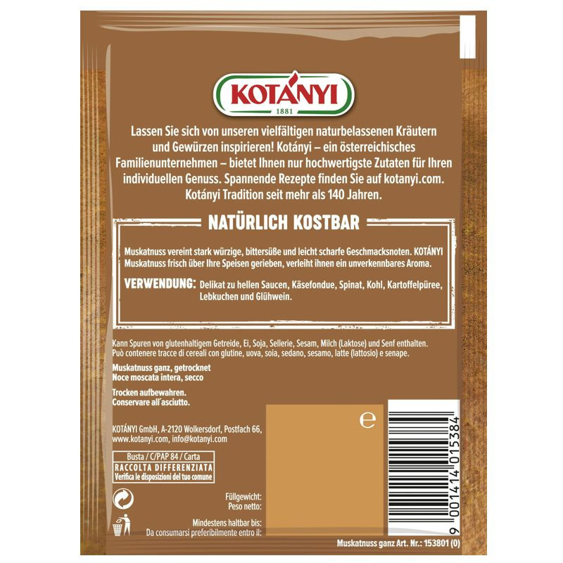 Preview: Kotanyi Muskatnuss ganz Brief 9g