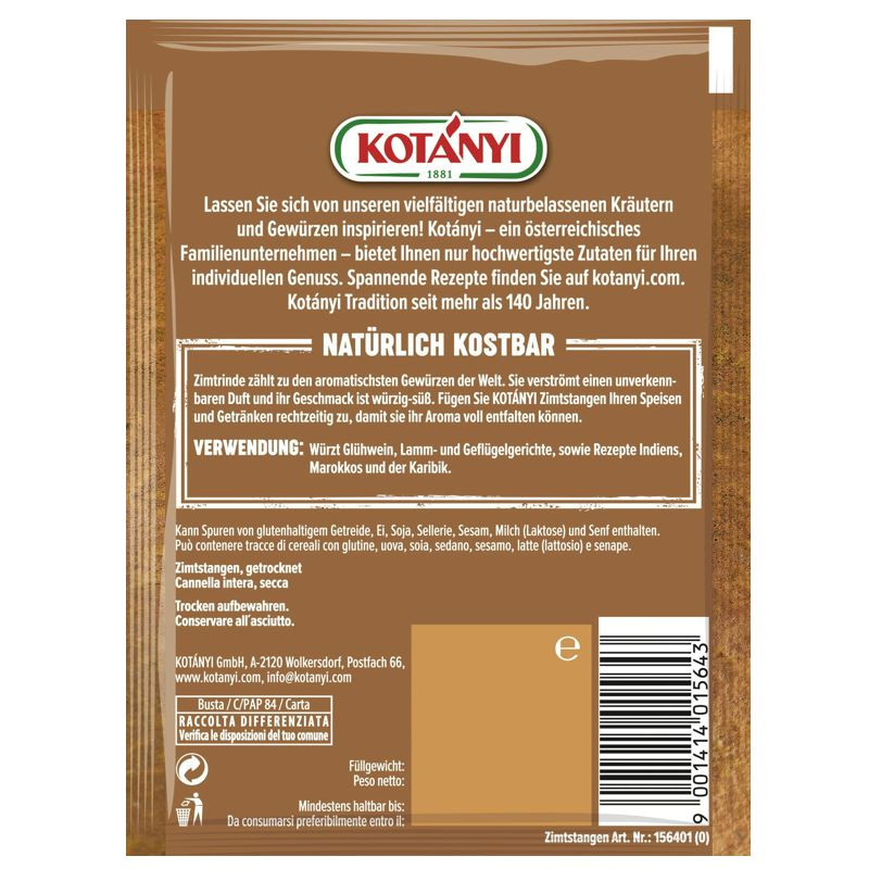 Kotanyi Zimt ganz Brief 17g