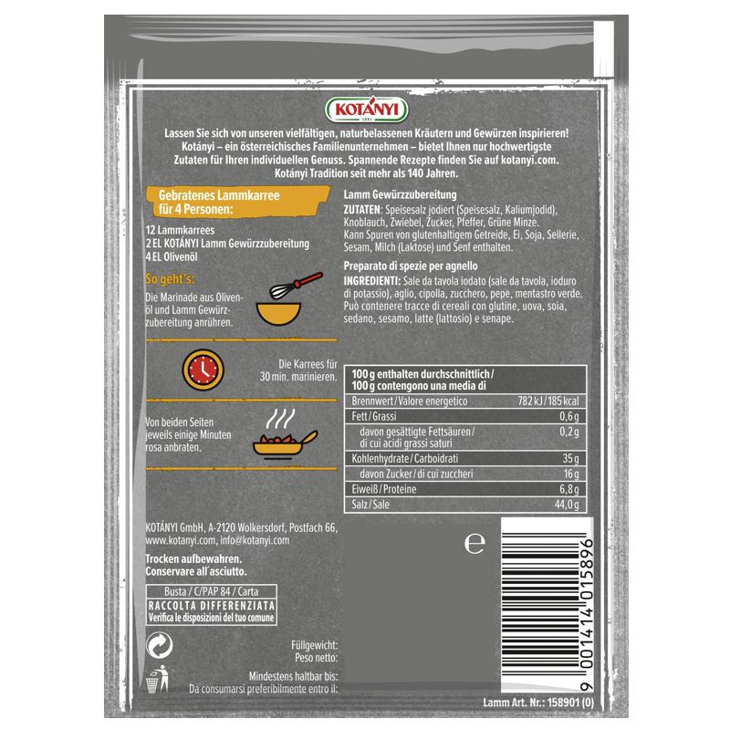 Preview: Kotanyi Lammbraten Gewürzzubereitung Brief 36g