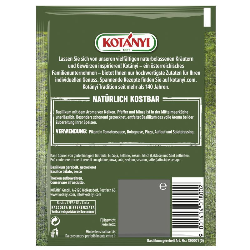 Preview: Kotanyi Basilikum gerebelt Brief