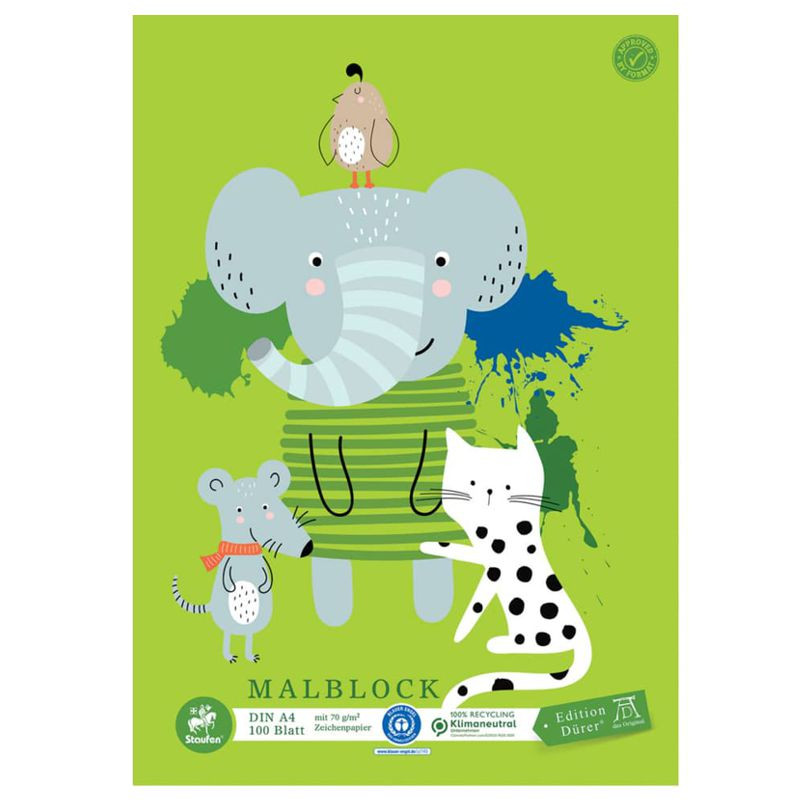 Preview: Edition Dürrer Zeichenblock A4 100 Blatt 70g 3 Motive Recyclpapier