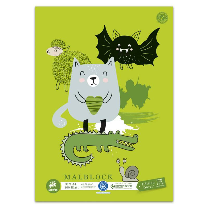 Preview: Edition Dürrer Zeichenblock A4 100 Blatt 70g 3 Motive Recyclpapier