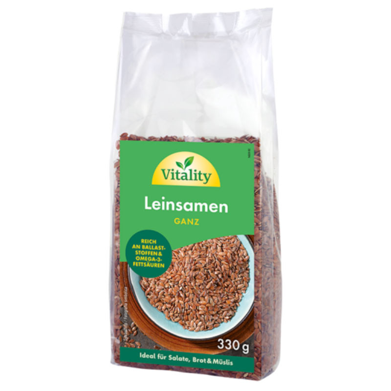 Vitality Leinsamen braun ganz 330 g – Reich an Ballaststoffen & Omega-3-Fettsäuren