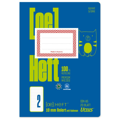 Preview: Ursus OE Heft OE.2 A5 20 Blatt 80g/qm 10mm liniert mit Rahmen