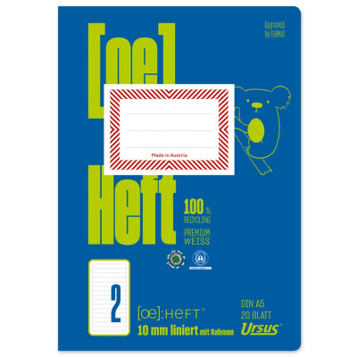 Preview: Ursus OE Heft OE.2 A5 20 Blatt 80g/qm 10mm liniert mit Rahmen