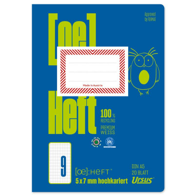 Preview: Ursus OE Heft OE.9 A5 20 Blatt 80g/qm 5x7mm hochkariert