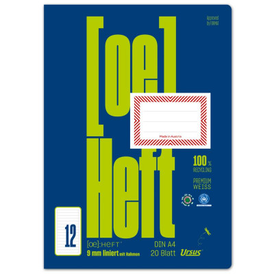 Ursus OE Heft OE.12 A4 20 Blatt 80g/qm 9mm liniert mit Rahmen