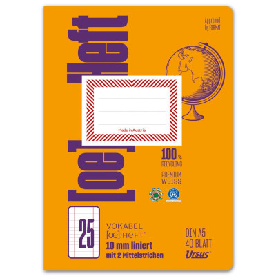 Ursus OE VokabelheftOE.25 A5 40 Blatt 80g/qm Vokabel mit 2 Trennlinien