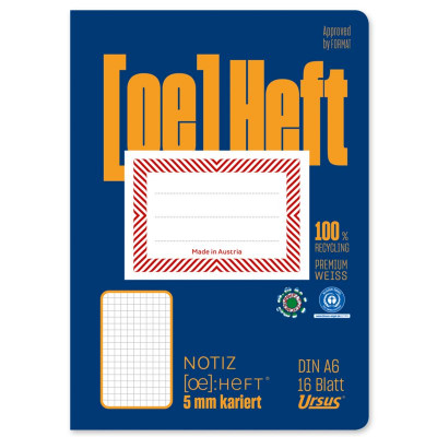 Ursus OE Notizheft A6 16 Blatt 80g/qm 5mm kariert