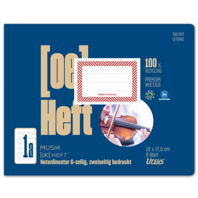 Ursus OE Musikheft OE.1a 22x17,5cm quer 8 Blatt 80g/qm Noten 6-zeilig zweiseitig