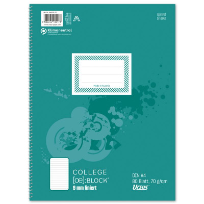 Ursus Style Collegeblock A4 80 Blatt 70g/qm 9mm liniert 4-Loch