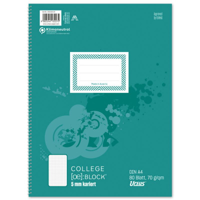 Ursus Style Collegeblock A4 80 Blatt 70g/qm 5mm kariert 4-Loch