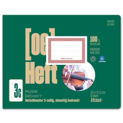 Ursus OE Musikheft OE.3c 22x17,5cm quer 8 Blatt 80g/qm Noten 3-zeilig einseitig