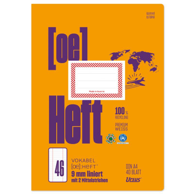 Ursus OE VokabelheftOE.46 A4 40 Blatt 80g/qm Vokabel mit 2 Trennlinien
