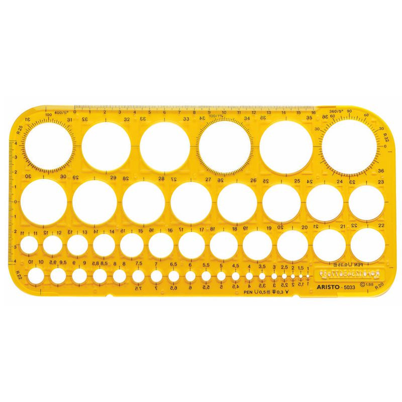 ARISTO Kreisschablone 45 Kreise 1-36 mm, orange-transparent