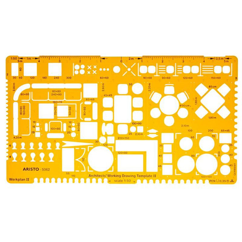 ARISTO Architektur-Werkschablone 2, 1:50, orange-transparent