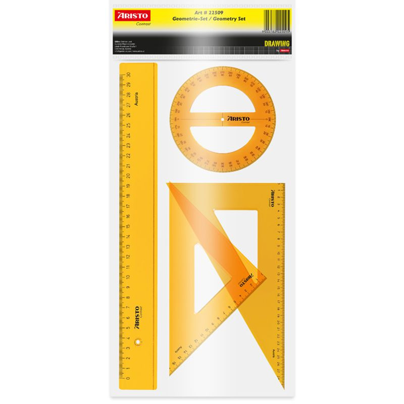 ARISTO Contrast Set, Vollkreiswinkel, Lineal, Dreieck 45°, Dreieck 60°