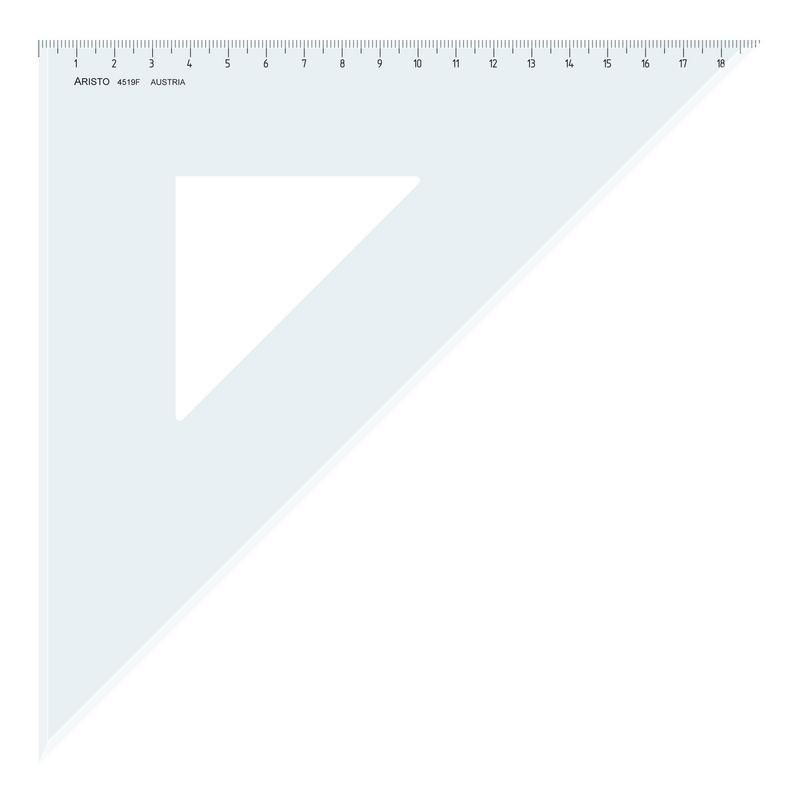 ARISTO Dreieck 45°, Hyp. 26.9cm, glasklar, mit Facette, Teilung 19 cm