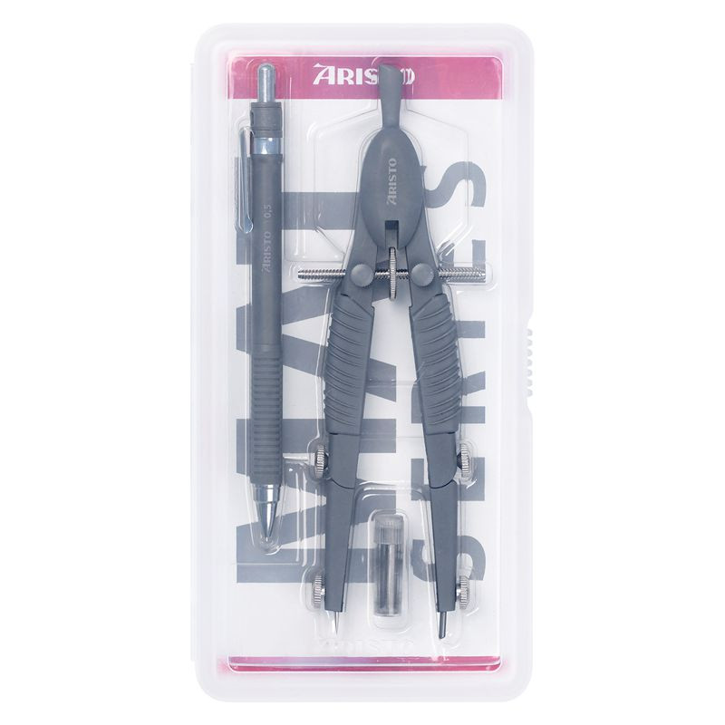 ARISTO TopLine Schnellverstellzirkel mit Feinminenstift Set grau matt