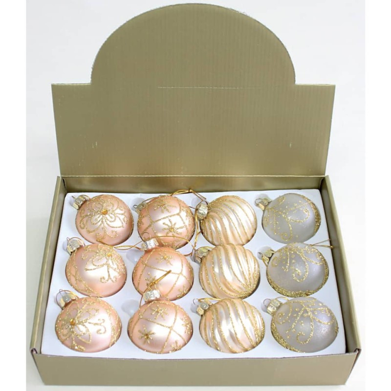 Weihnachten Baumbehang Kugel Glas,verziert 12 Stück gold 6cm