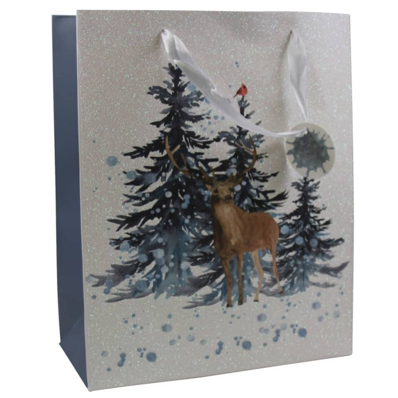 Weihnachten Geschenktasche Hirsch im Wald 32x26x12cm