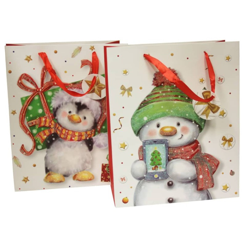 Weihnachten Geschenktasche Kind mit Glitter sortiert 32x26x12cm 1 Stück