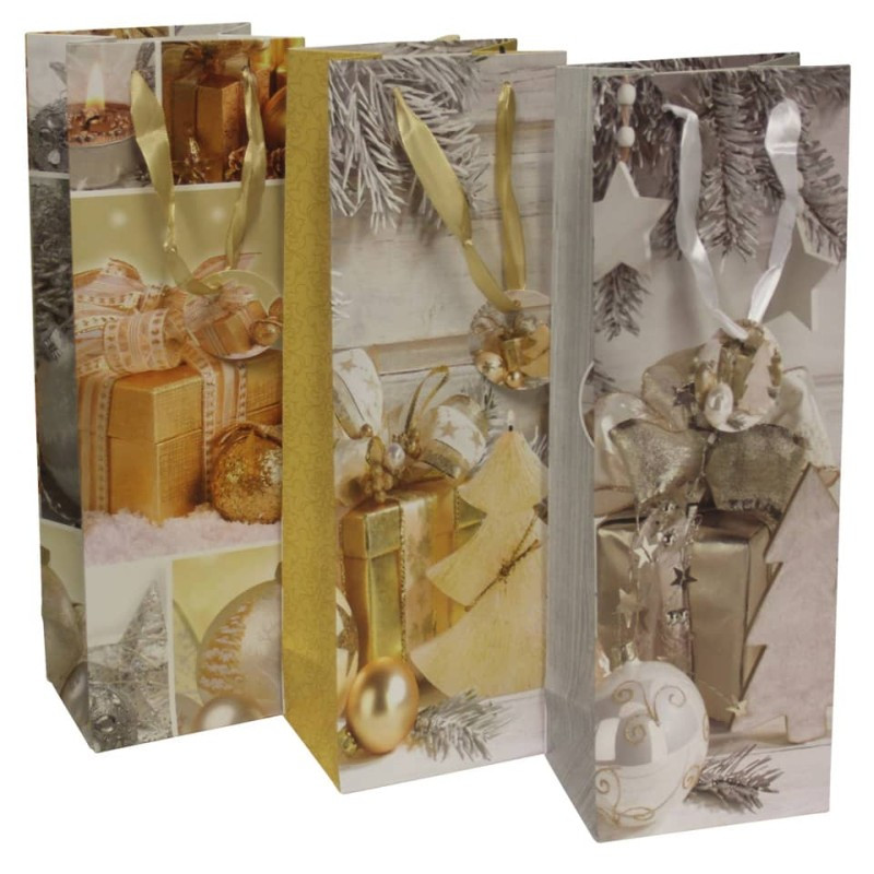 Weihnachten Flaschentragtasche Päckchen sotiert 36x12x9cm 1 Stück