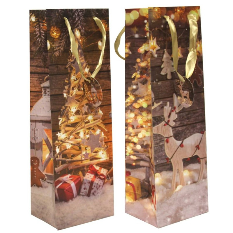 Weihnachten Flaschentragtasche Deko 2 Motive sortiert 36x12x9cm 1 Stück