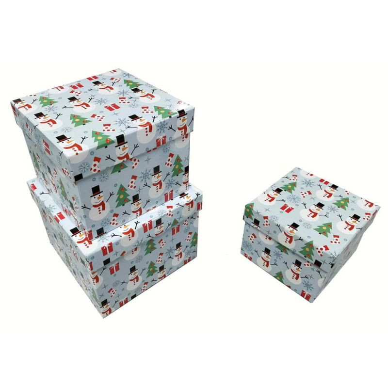 Weihnachten Geschenkkarton Kind Schneemann 3 teilig Würfel