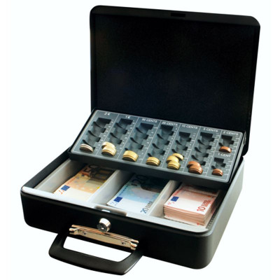 Preview: SAX Metallgeldkoffer 30x23x9cm mit Geldunterteilung schwarz