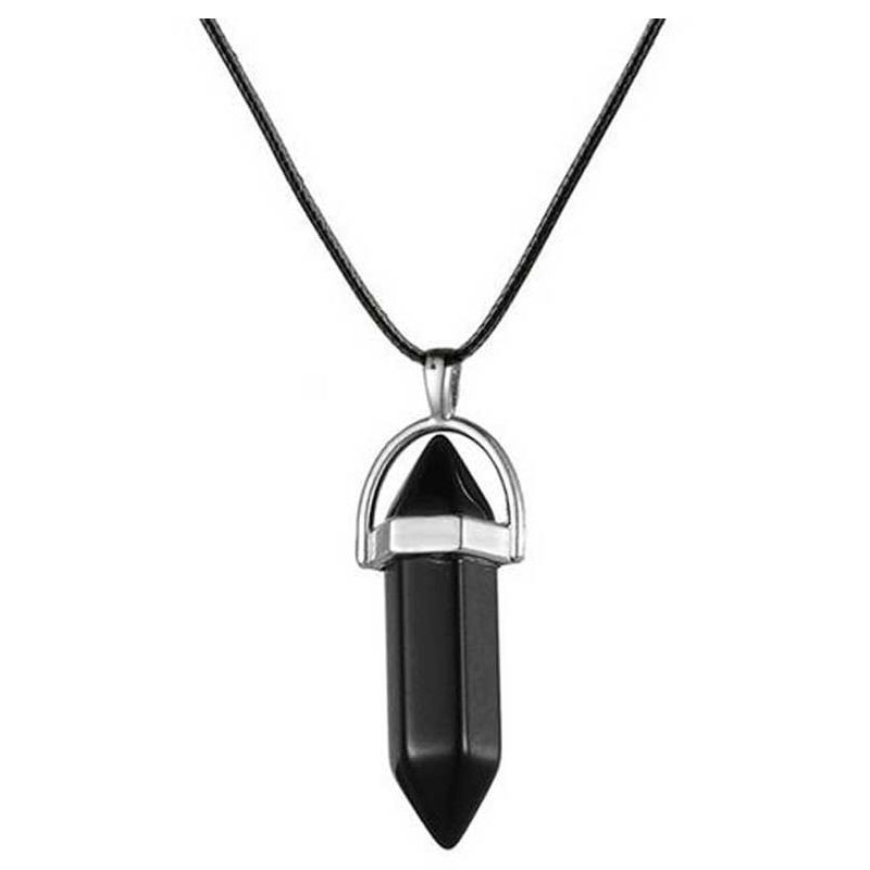 Kristallanhänger, Achat schwarz Halsband L 45 cm - 60 cm, Anhänger L 3,5 cm