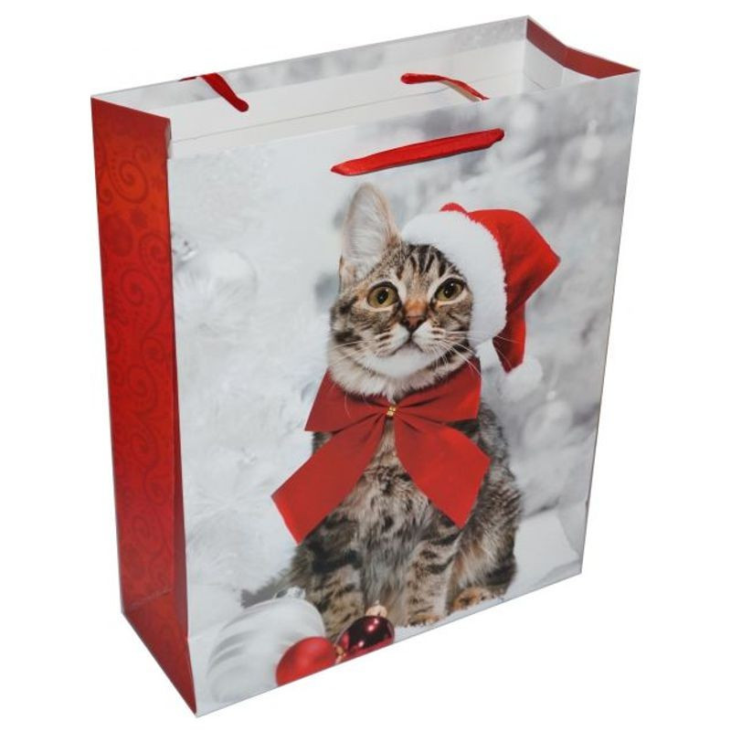 Geschenktasche Exclusiv L Katze 33cm x 26cm x 13cm rot
