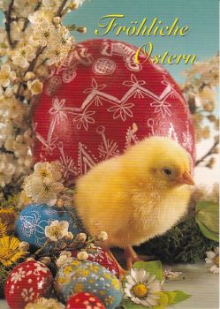 Oster-Postkarte Kücken mit Oster-Ei