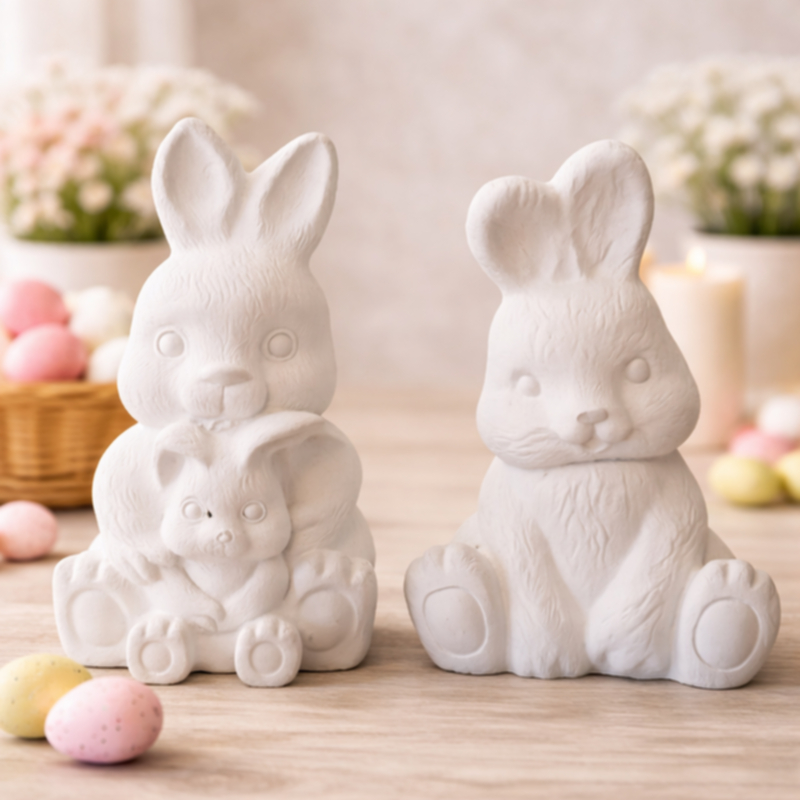 Hasen Familie BUNNY 2-teilig Osterdeko aus Gips modern