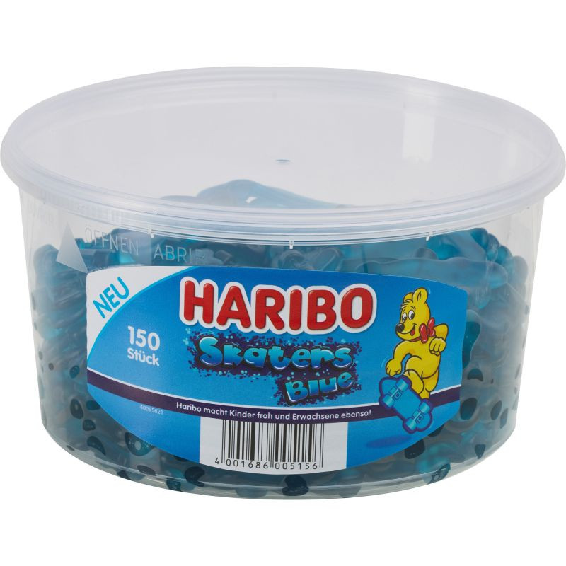 Haribo Skaters Blue Dose 150 Stück Fruchtgummi in Skateboardform mit saurem Blaubeergeschmack