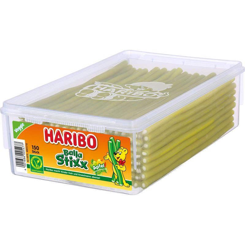 Haribo Balla Stixx Saurer Apfel Fruchtgummi Stangen 150 Stück Vorratsdose