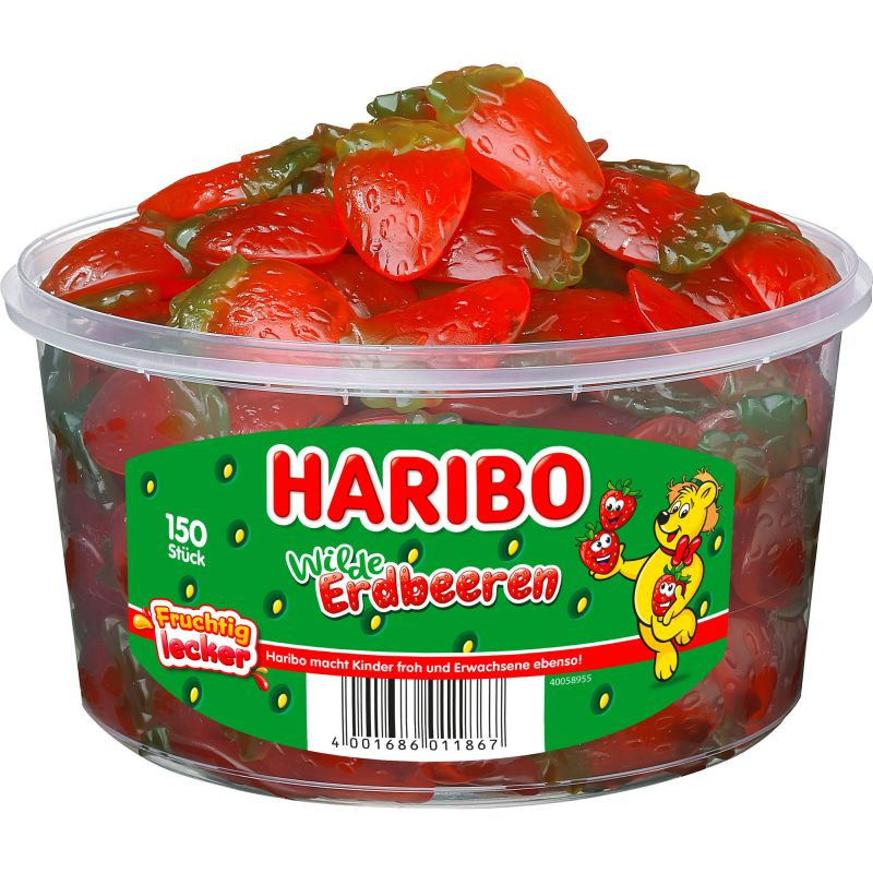 Haribo Wilde Erdbeeren Dose 150 Stück Fruchtgummi mit intensivem Erdbeergeschmack